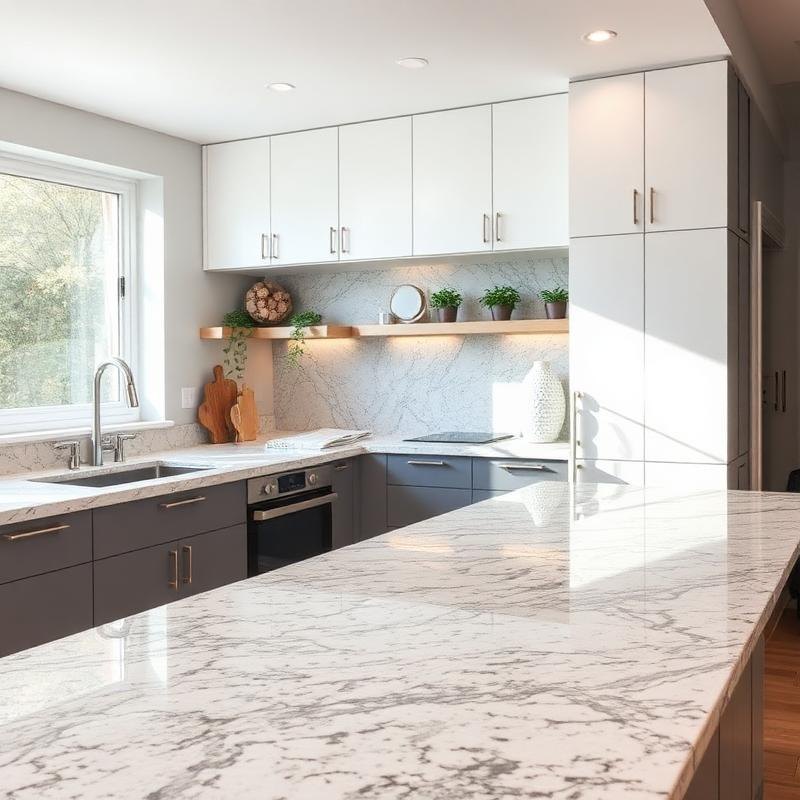Kitchen before: marble slab backsplash