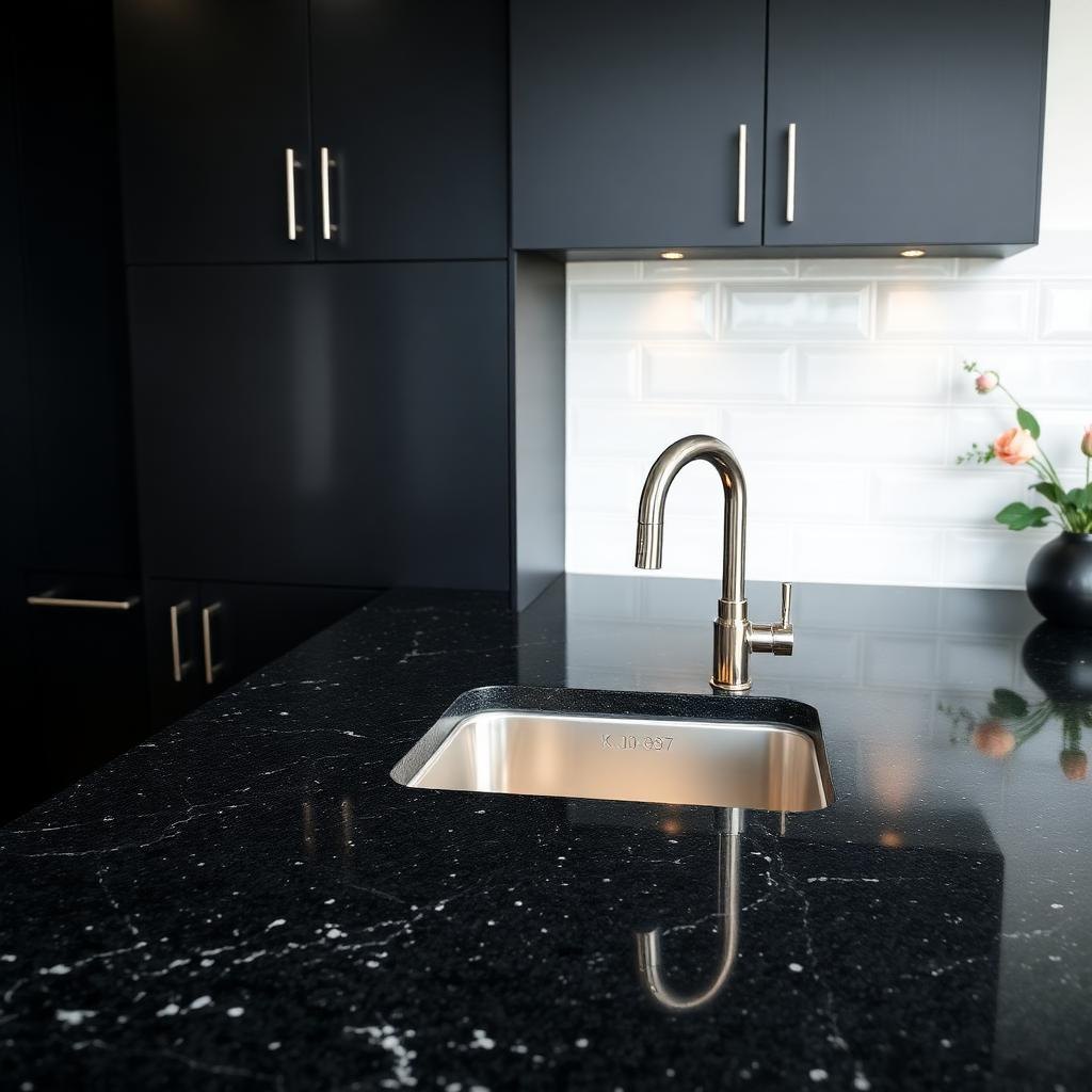Kitchen before: black granite countertop